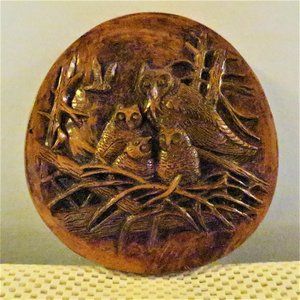 Vintage Plaque Family of Owls in Nest Handmade Carved on Wood Arrco/Saxon